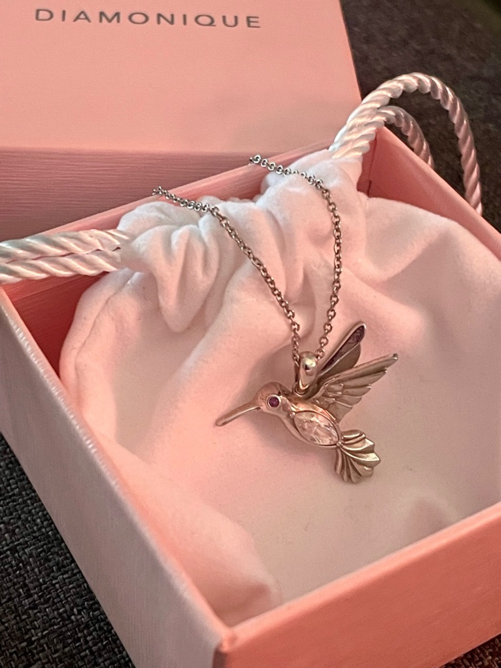 925 Silver CZ Hummingbird Necklace NEW with box QVC / Diamonique